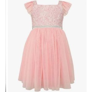 Popatu Girl’s Pink Brocade Flutter Sleeve Dress
